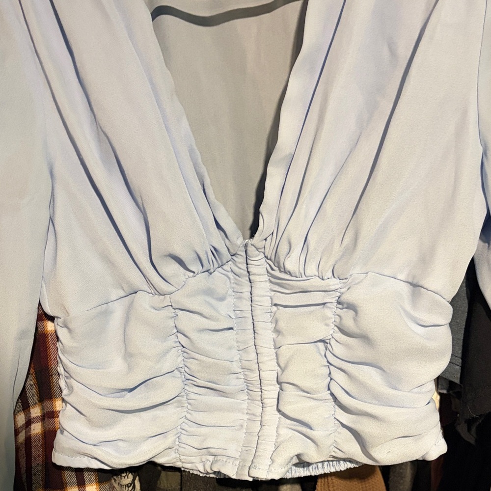 Light Blue Women's Ruched Top - Picture 2 of 8